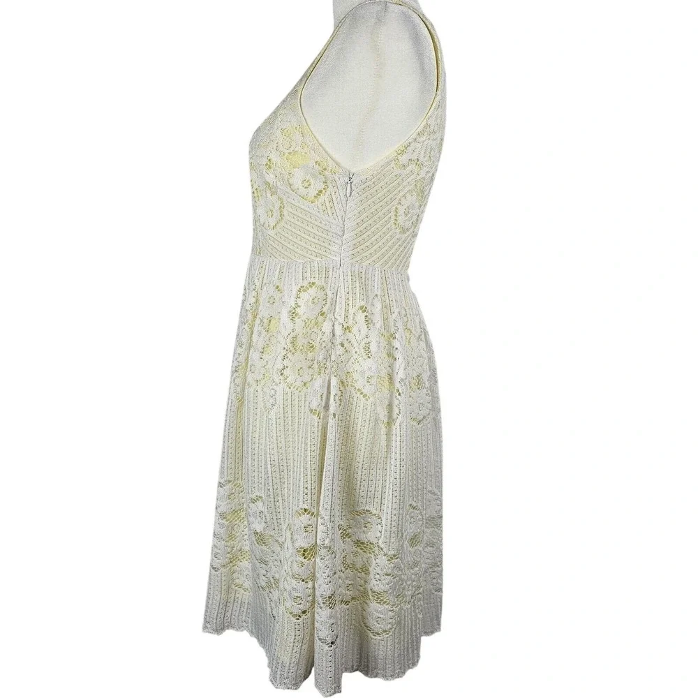 Free People Lace Fit & Flare Dress Women 2 Cream Yellow‎ Open Back Sleeveless